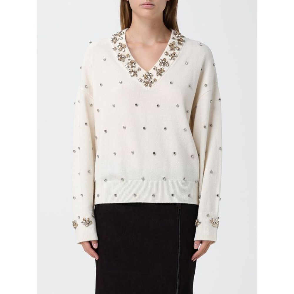 Pinko Women Pinko Pure Cashmere V-Neck Jumper With Crystal Embroidery